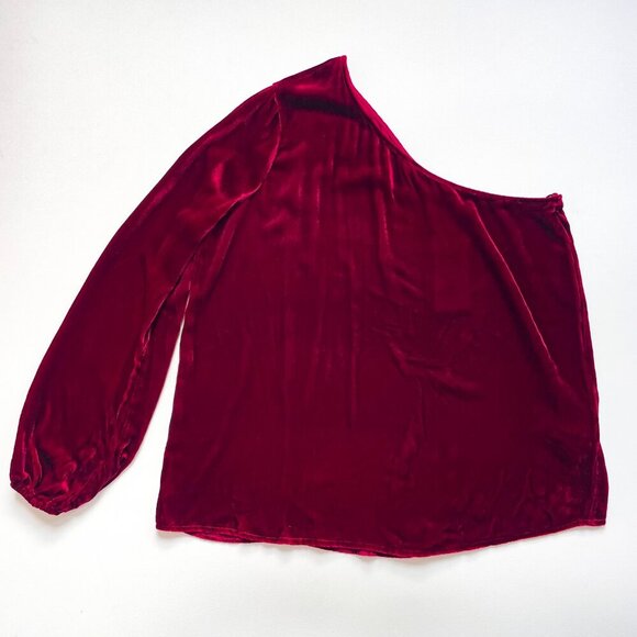 Ramy Brook Velvet Kanye One Shoulder Top Mahogany Red Size Medium NEW NWT - Picture 2 of 7